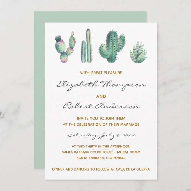 Invitation Succulents Cactus Mariage Moderne Élégant Chic (Devant / Derrière)