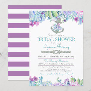Invitation Succulents et Ancres florales Fête des mariées nau