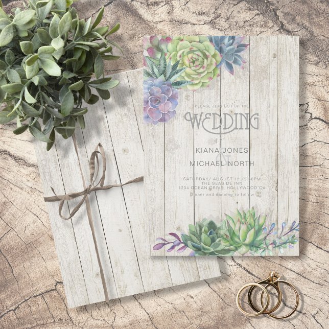 Invitation Succulents et Mariage de bois rustique ID515 (Créateur téléchargé)