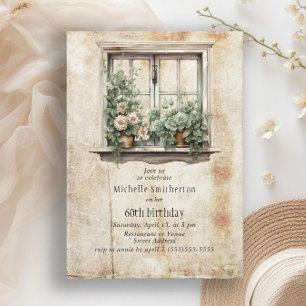 Invitation Succulents Fenêtre Jardin Rustique 60e anniversair