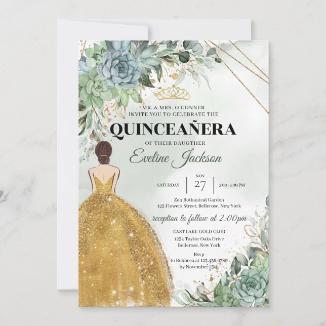 Invitation Succulents feuillage or Princesse Robe Quinceanera (Devant)