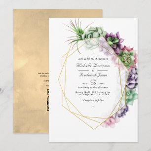 Invitation Succulents Géométriques Code QR RSVP Mariage de J