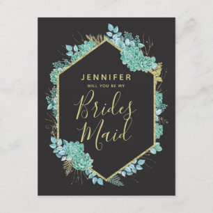 Invitation Succulents Gold Frame Serez-Vous Ma Femme D'Accuei