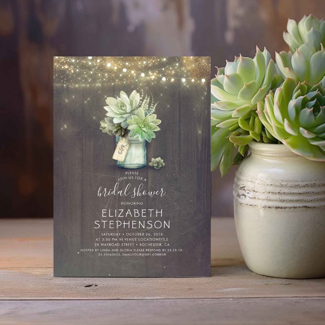 Invitation Succulents Mason Jar Rustic Country Fête des marié (Rustic Mason Jar and Succulents Bridal Shower Invitations)