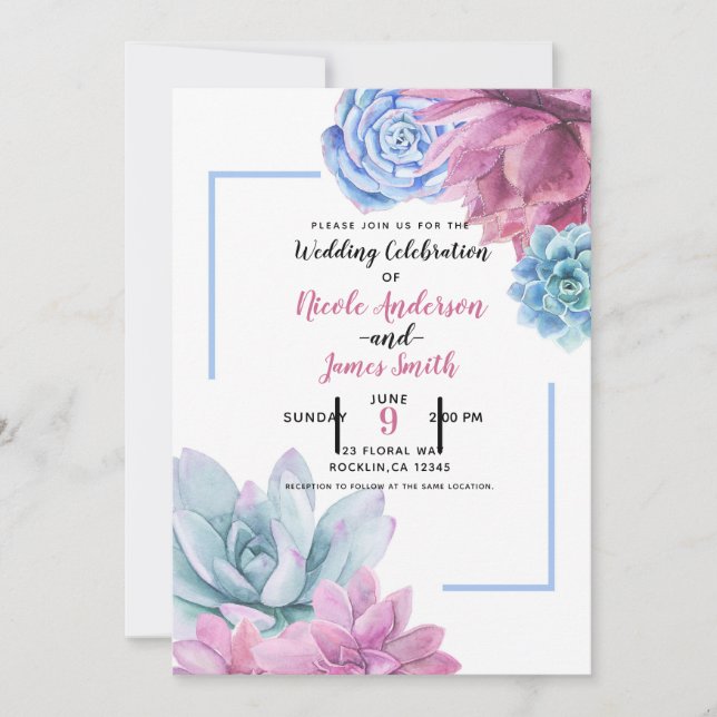 Invitation Succulents Moderne Chic Aquarelle Mariage Fiesta (Devant)