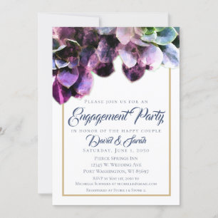 Invitation Succulents pourpres avec Blue Text Engagement Part