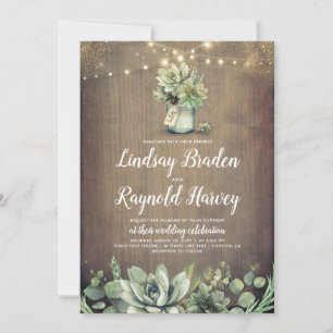 Invitation Succulents   Rustic Green Country Mariage de grang