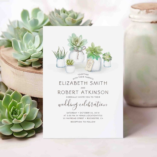 Invitation Succulents Rustic Mason Jars | Mariage verdoyant (Succulents and Mason Jars Rustic Wedding Invitations)