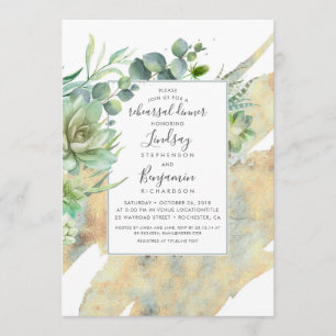 Invitation Succulents Verdure Gold Splatter Dîner de répétiti