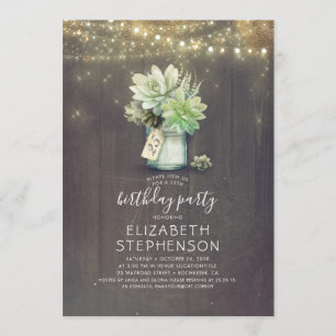 Invitation Succulents Verdure Mason Jar Anniversaire rustique