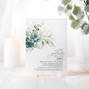 Invitation Succulents Verdure Or Feuilles Boho Graduation