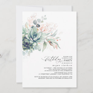 Invitation Succulents Verdure Rose Or Feuilles Boho Anniversa