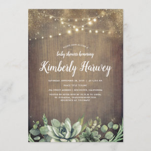 Invitation Succulents Verdure Rustique Baby shower de campagn
