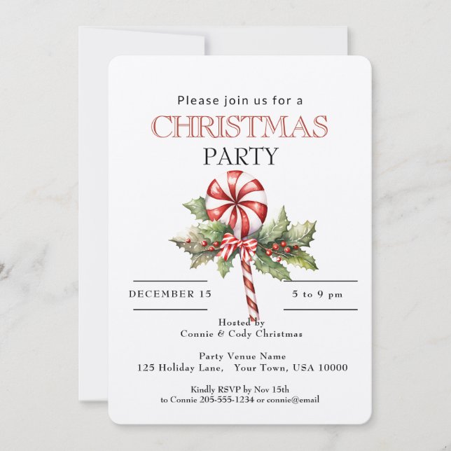 Invitation Sucette rayée rouge et blanc, Fête de Noël  (Devant)