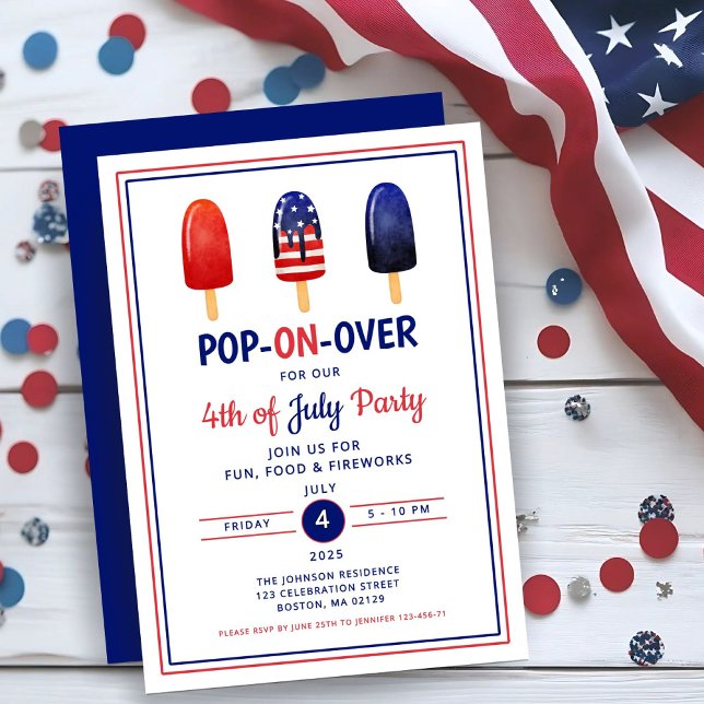 Invitation Sucette Rouge Blanc Et Bleu 4 Juillet (Red White And Blue Popsicle 4th Of July Invitation ()