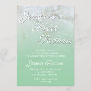 Invitation Sucette Seize Ans Ombre Vert Menthe Marbre Paillet