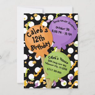 Invitation Sucettes Halloween Candy Fun Fête d'anniversaire
