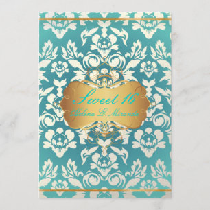 Invitation Sucré 16/ princesse/poire damassé/turquoise