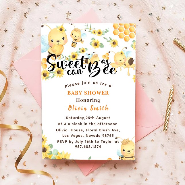 Invitation Sucré comme Can Bee Baby shower Jaune (Créateur téléchargé)
