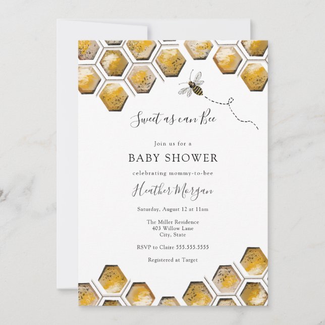 Invitation Sucré comme peut Bee Honeycomb Baby shower Invitat (Devant)