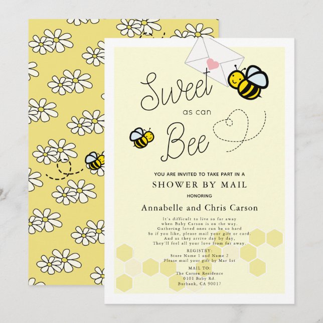 Invitation Sucré comme peut être Baby shower jaune clair par  (Devant / Derrière)