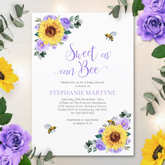 Invitation Sucré comme peut être tournesol violet Baby shower (Créateur téléchargé)