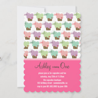 Invitation Sucré Cupcakes Papillons Whimsical Girl Anniversai