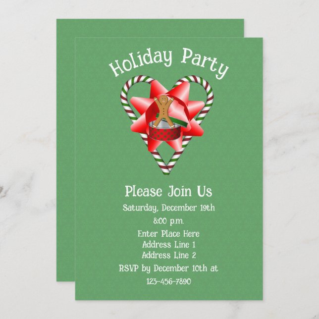 Invitation Sucre de canne Coeur Noël (Devant / Derrière)