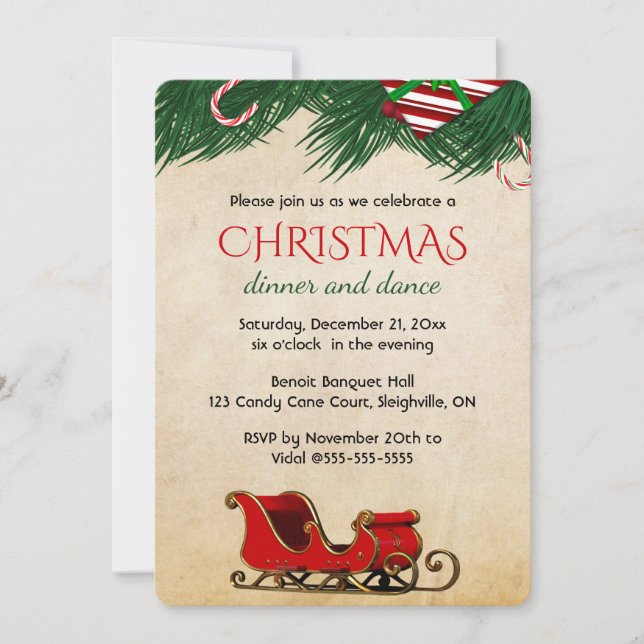 Invitation Sucre de canne de Noël édité Bough et Sleigh (Devant)