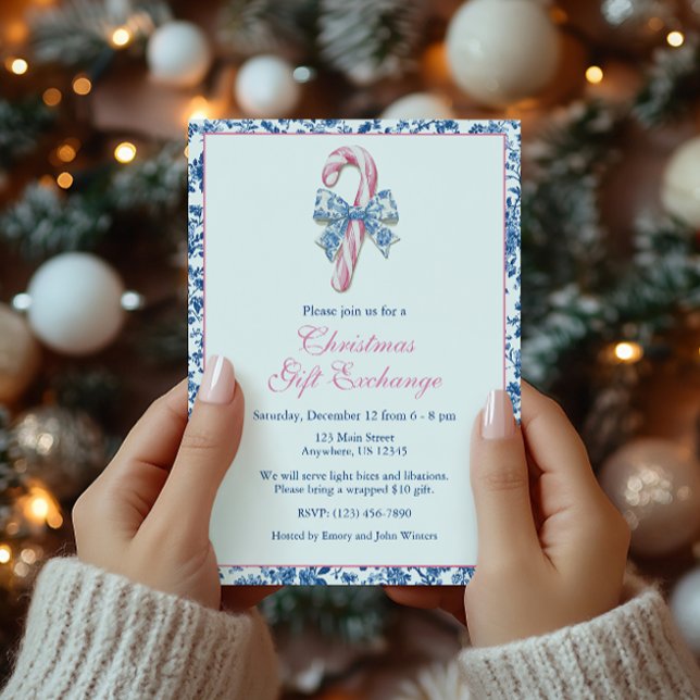 Invitation Sucre de canne de Noël en toile bleu et rose (Créateur téléchargé)