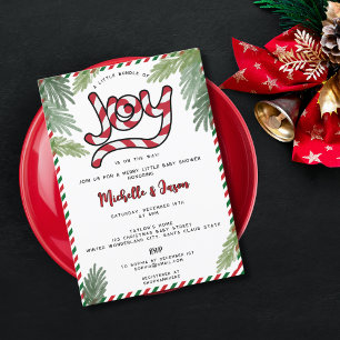 Invitation Sucre de canne de Noël rouge moderne Joy Baby show