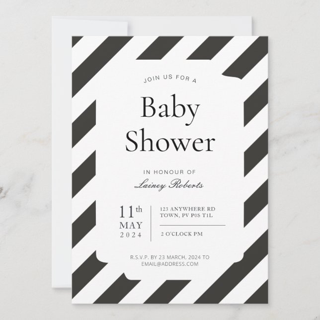 Invitation Sucre de canne noir et blanc Diagonal Stripe Douch (Devant)