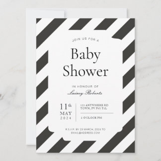 Invitation Sucre de canne noir et blanc Diagonal Stripe Douch