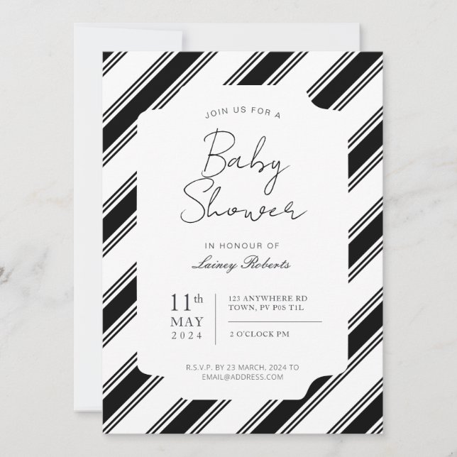 Invitation Sucre de canne noir et blanc Diagonal Stripe Douch (Devant)