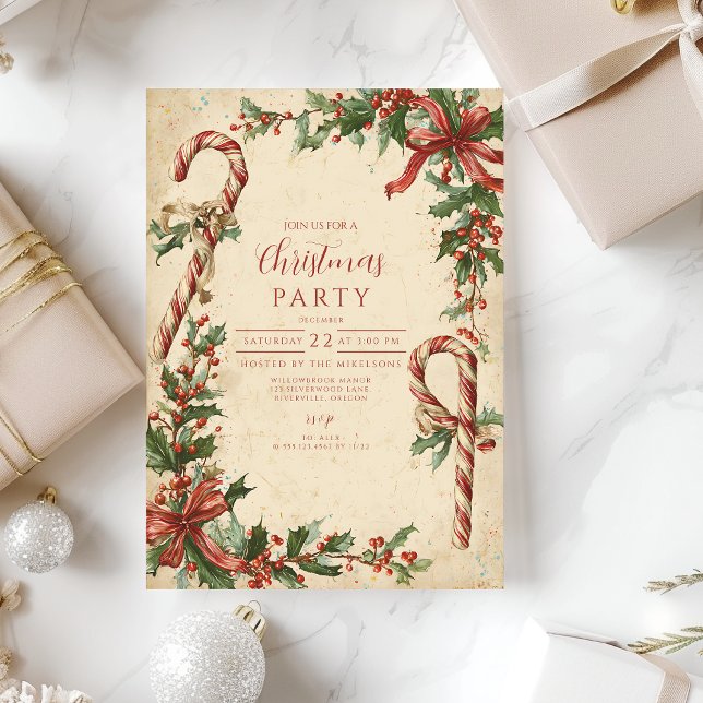 Invitation Sucre de canne Poinsettia Noël (Créateur téléchargé)