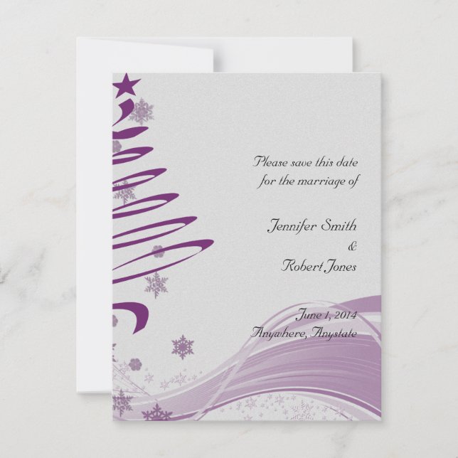 Invitation Sucre Prunier et Flocons de Neige en Violet (Devant)
