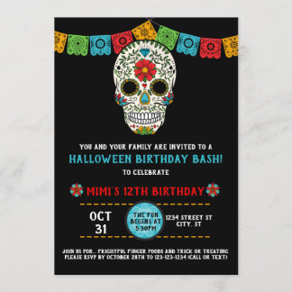 Invitation Sucrez l'anniversaire de crâne, jour du mort, noir