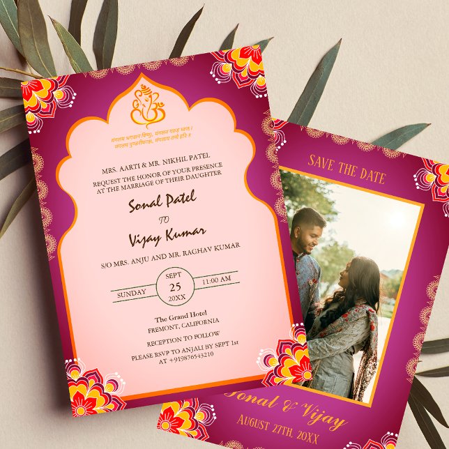 Invitation Sudh Desi Mariage hindou indien Ganesha Logo Chakr (Créateur téléchargé)