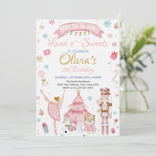 Invitation Sugar Plum Fairy Land Of Sweet Nutcracker Birthday (Debout devant)