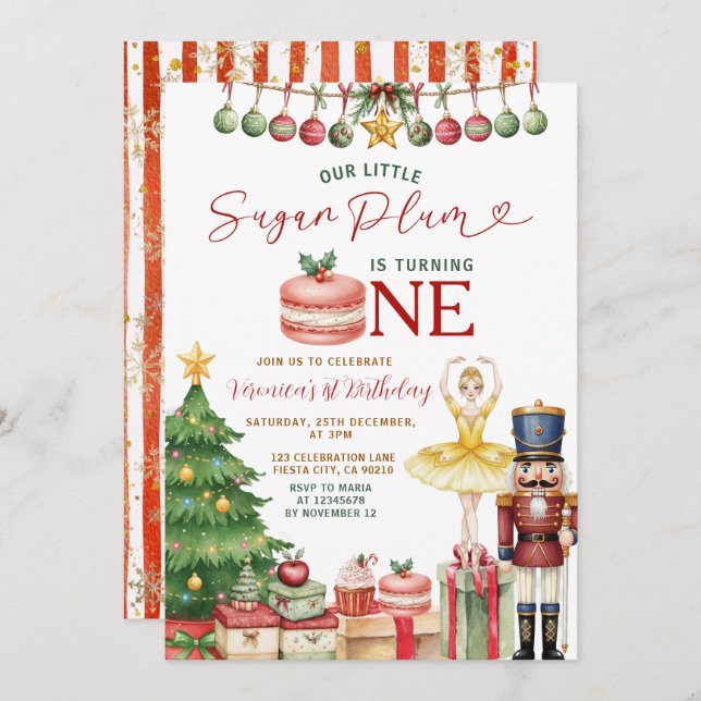 Invitation Sugar Plum Fairy Nutcracker Christmas Birthday (Devant / Derrière)