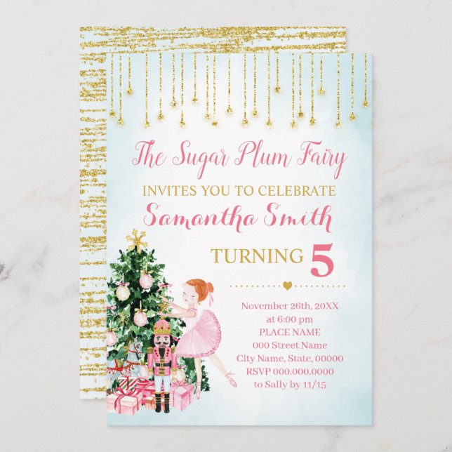 Invitation Sugar Plum Fairy Nutcracker parties scintillant hi (Devant / Derrière)