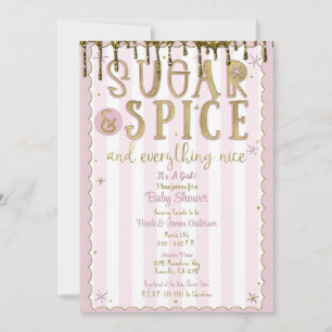 Invitation SUGAR & SPICE Or Glitter Doré Saupoudrer Rose Baby