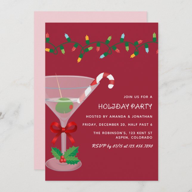 Invitation Sugarplum Blush Christmas Holiday Cocktail Party (Devant / Derrière)