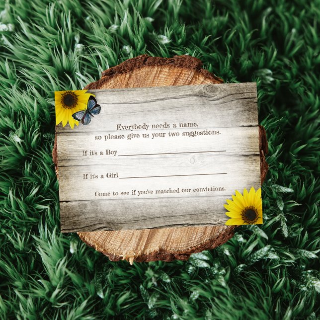 Invitation Suggestions de nom de bébé Fleur de soleil rustiqu (Créateur téléchargé)