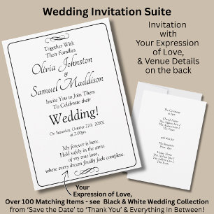 Invitation Suite de mariage à défilement infini Noir & Blanc,