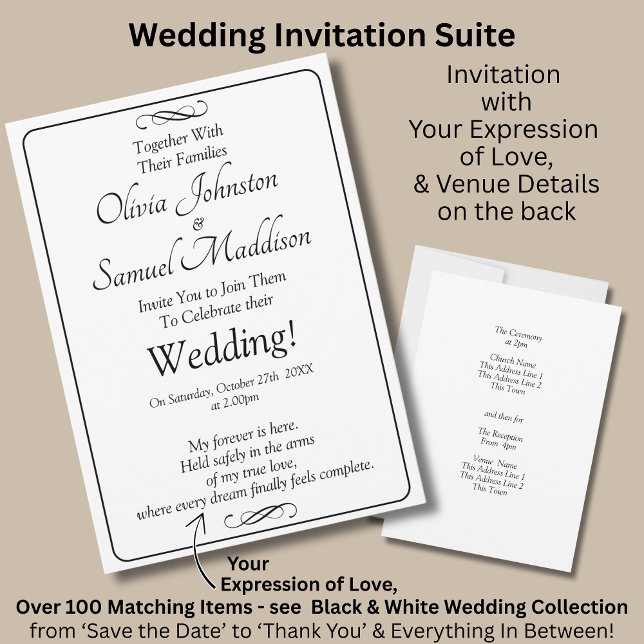 Invitation Suite de mariage à défilement infini Noir & Blanc, (Créateur téléchargé)