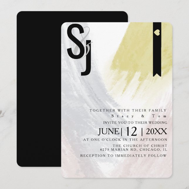 Invitation Suite de Mariage Abstraite de brosses à brosse à b (Devant / Derrière)