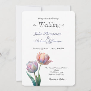 Invitation Suite de mariage aux tulipes pastel avec typograph