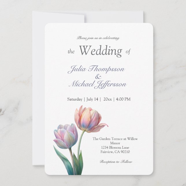 Invitation Suite de mariage aux tulipes pastel avec typograph (Devant)