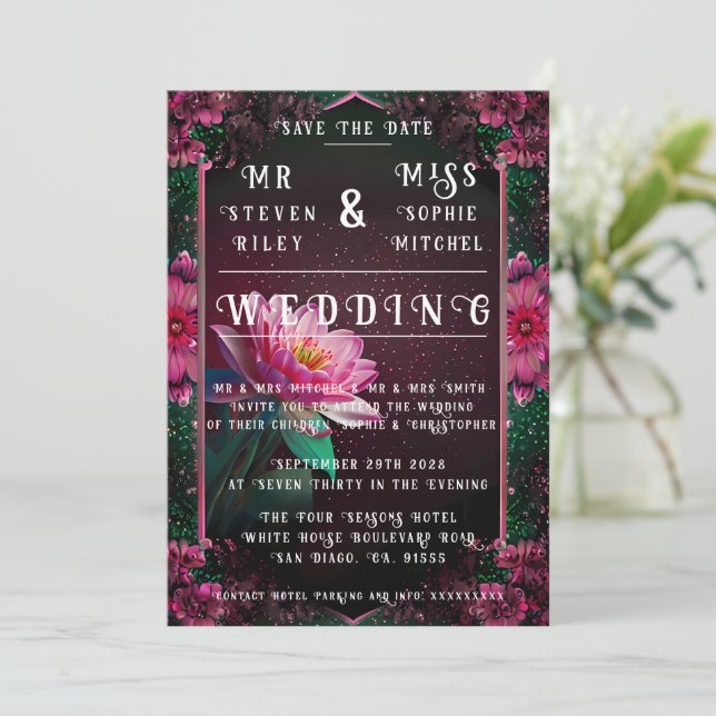 Invitation Suite de mariage Floral Lotus | Romance de la Nuit (Debout devant)